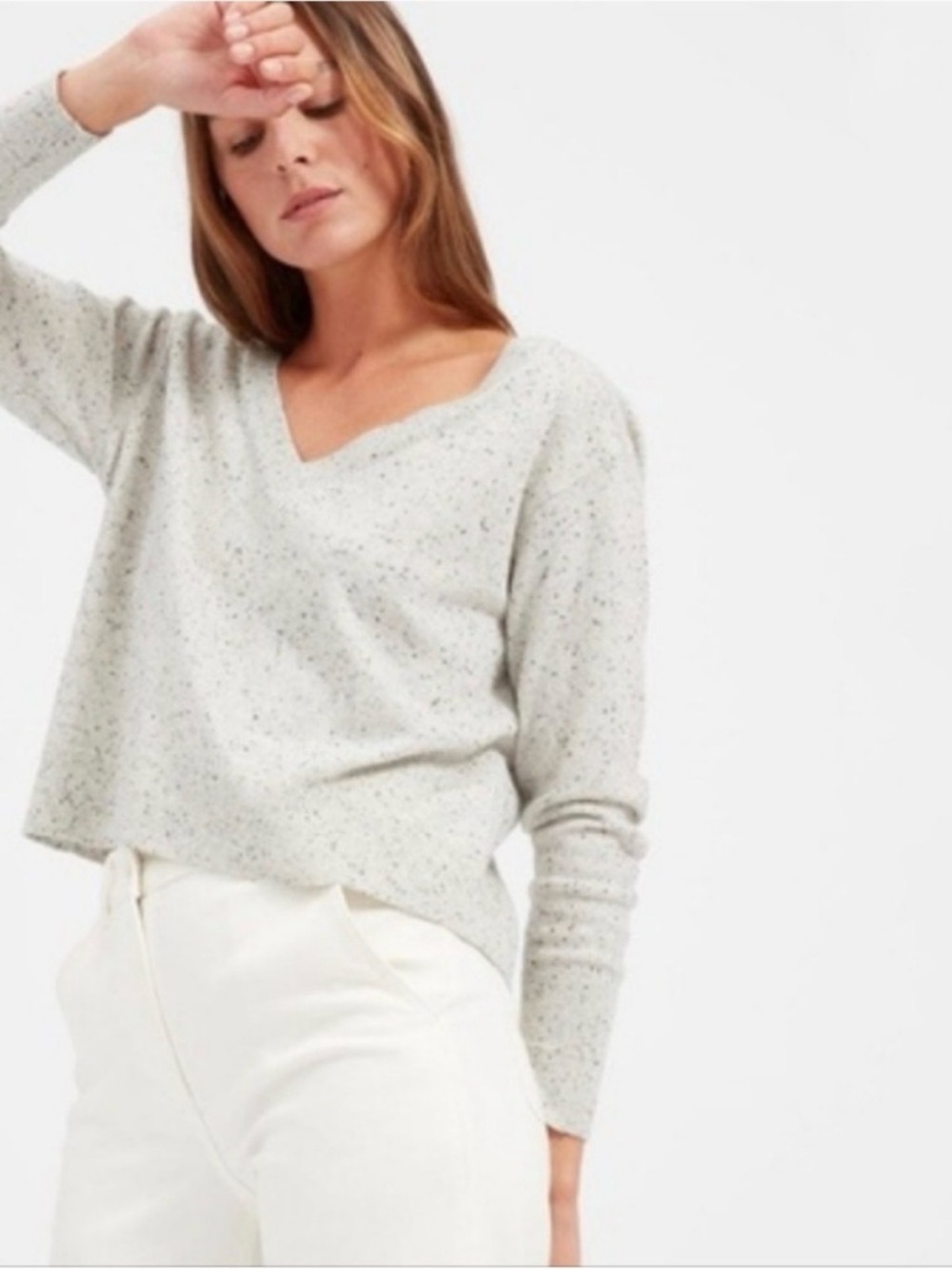 Everlane Cashmere V Neck Sweater Womens S Gray Donegal Speckled Lightweight